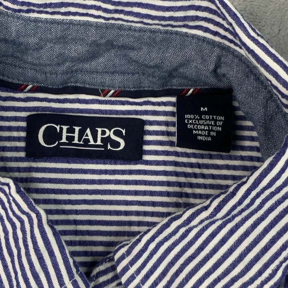 Chaps Short Sleeve Button Up Lobster Shirt Men's Medium Blue White Stripes - Picture 3 of 6